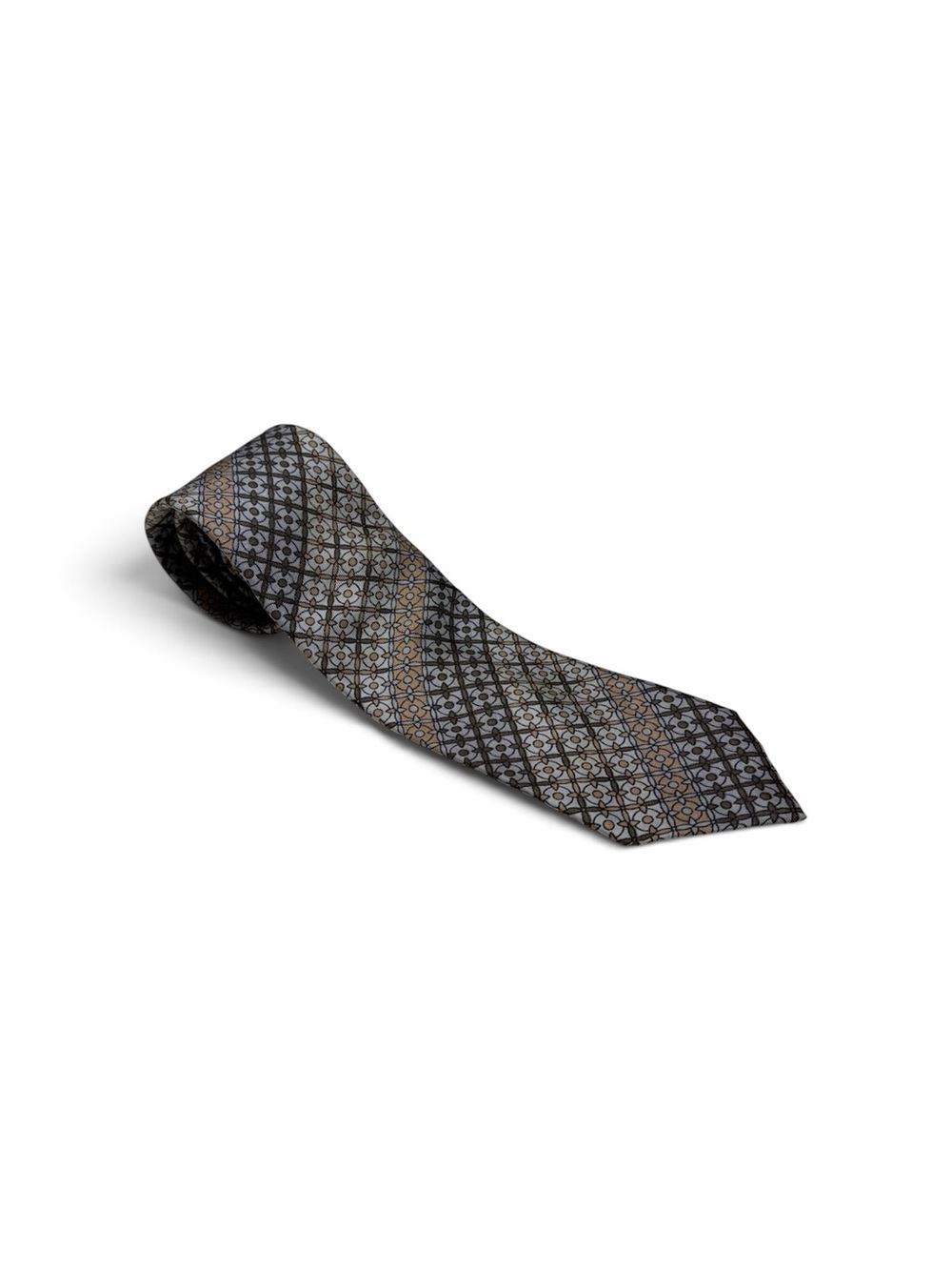 Men’s Brown Blue Geometric Silk Necktie – Classic Business Style